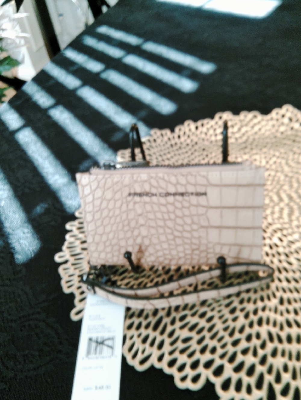French Connection Croc-Embossed Crossbody in Pale Pink